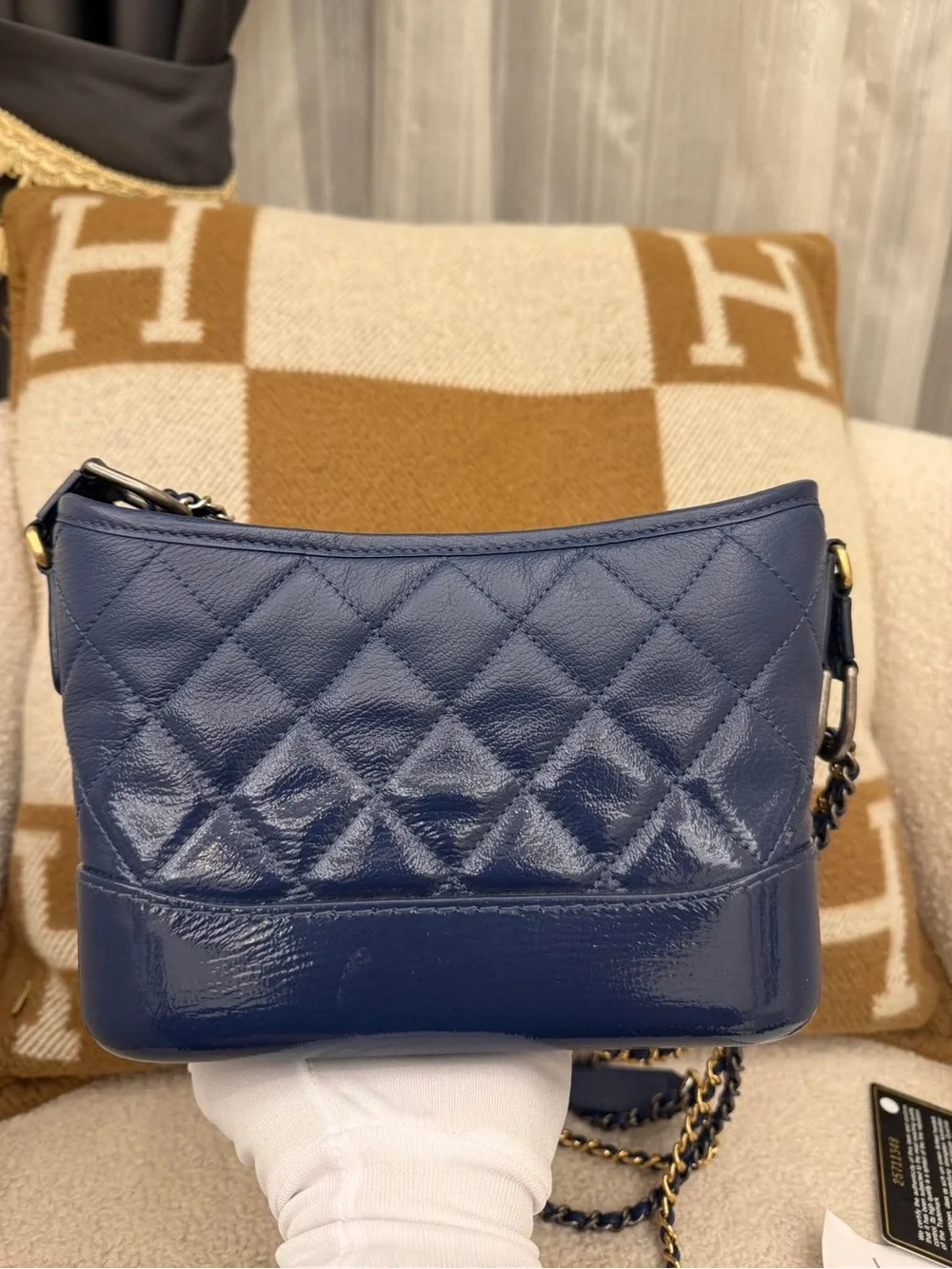 Chanel Quilted Leather Shoulder Bag in Navy Blue small